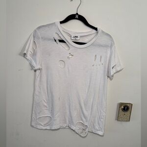 LNA White Distressed Short Sleeve Tee- XS
